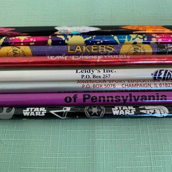 Lot 8 Pencils Star Wars Lakers Walt Disney World Pennsylvania Leidys Sports VTG - Picture 2 of 7